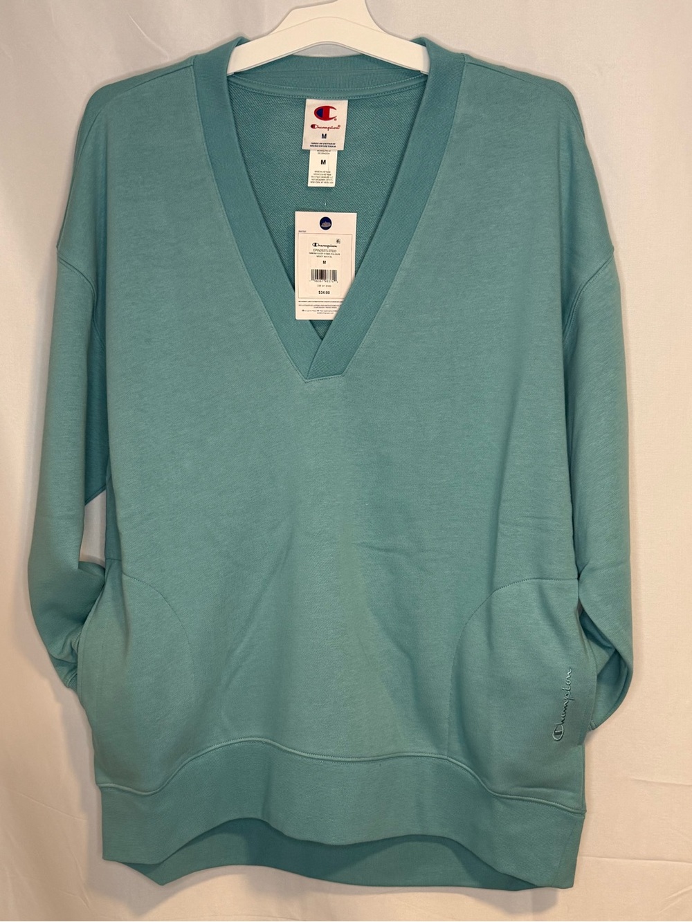 Champion Women's Teal V-Neck Sweatshirt NWT